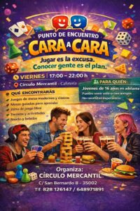 cara a cara evento cultural de juegos de mesa en el circulo mercantil de las palmas para fomentar socializacion.